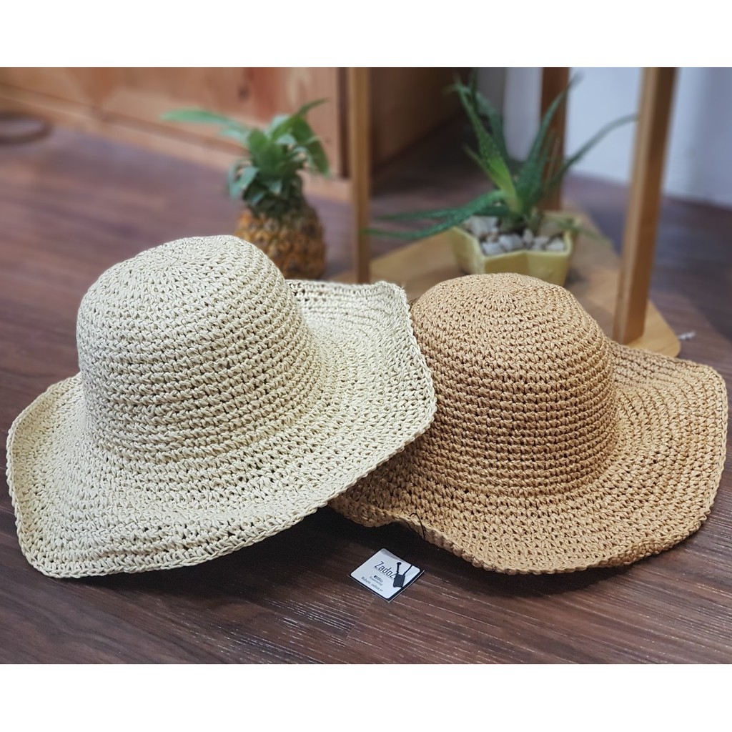 [ẢNH THẬT]-Mũ cói mềm họa tiết trơn phong cách VINTAGE