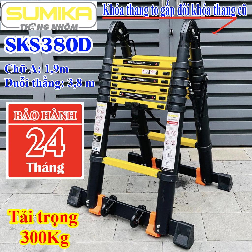 Thang Chữ A, Thang nhôm rút đôi  SUMIKA 1.9M-5.6M SƠN TĨNH ĐIỆN-TẢI TRỌNG 300KG-BH 24 THÁNG - LUÔN CÓ PHU KIỆN THAY THẾ