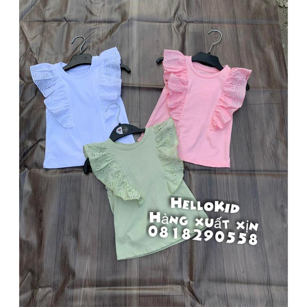 Áo thun tay cánh tiên thêu lỗ bé gái