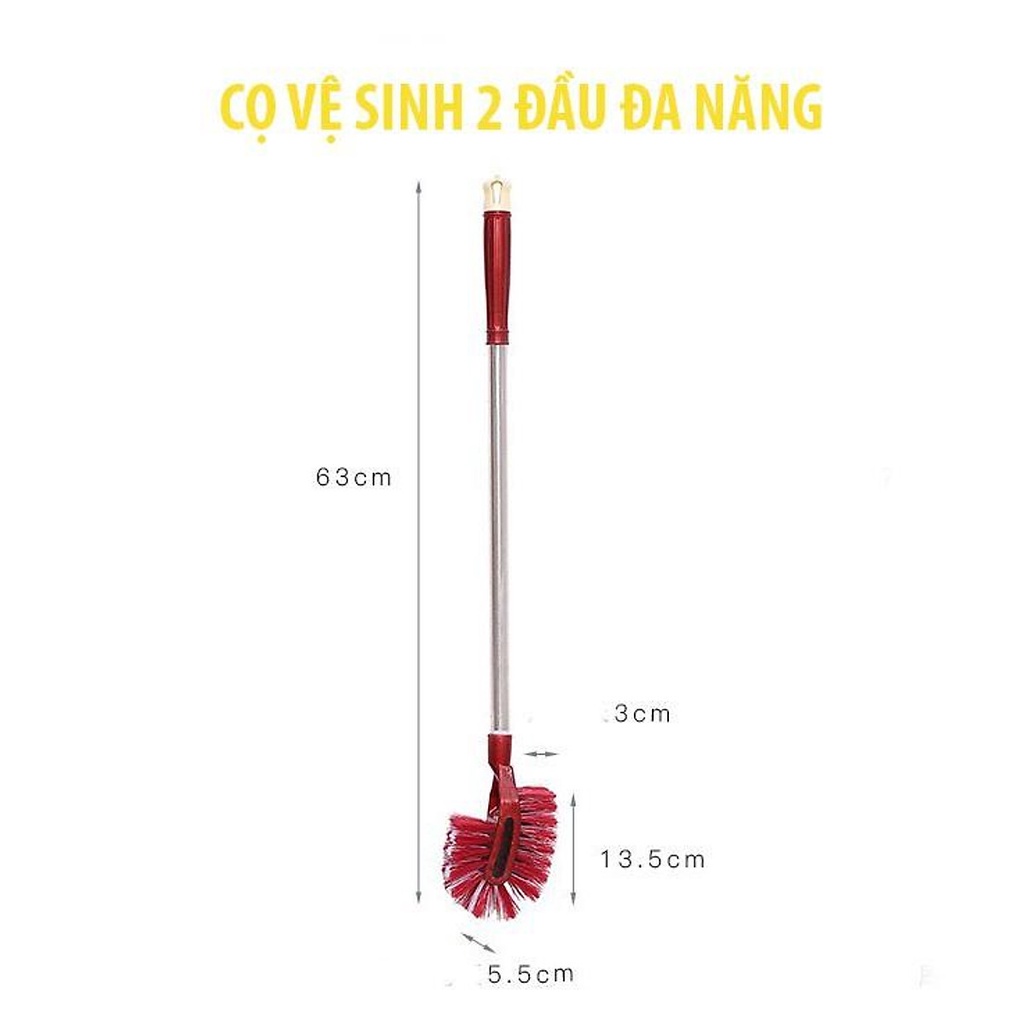 Dụng Cụ Vệ Sinh Toilet 2 Đầu Thân Inox Dài 62cm