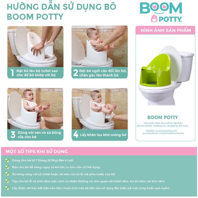 [Tặng quà]  Bô cho bé , Boom Potty vệ sinh cho bé  từ 8 tháng (8,5kg)-4 tuổi