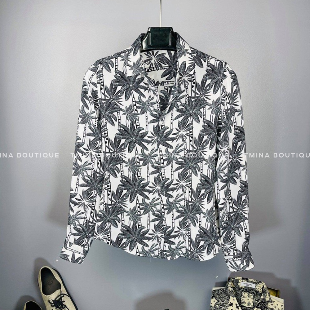 Áo sơ mi lụa nam TMINA tay dài mặc mát không nhăn in họa tiết Hàn Quốc - SM04