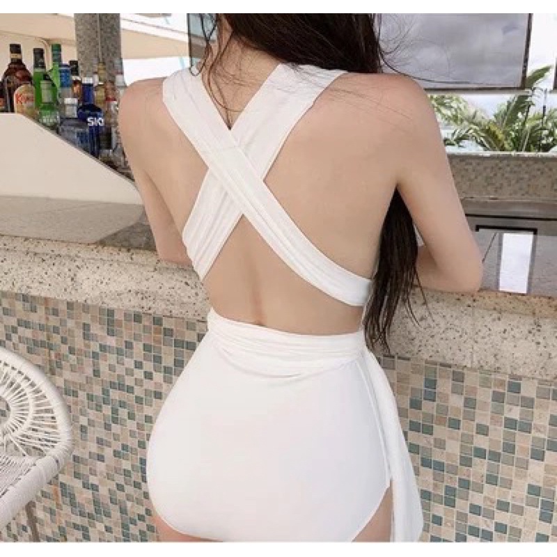 Áo tắm 1 mảnh trắng cột eo sexy