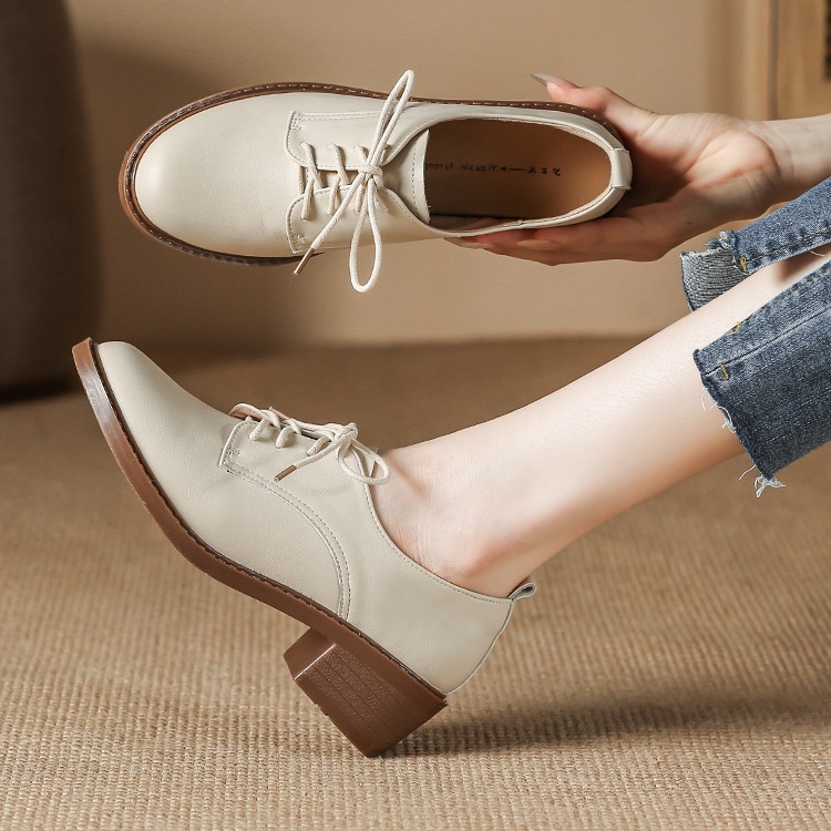 Giày Da Đế Dày Buộc Dây Kiểu Anh Thiết Kế Trẻ Trung Cho Sinh Viên