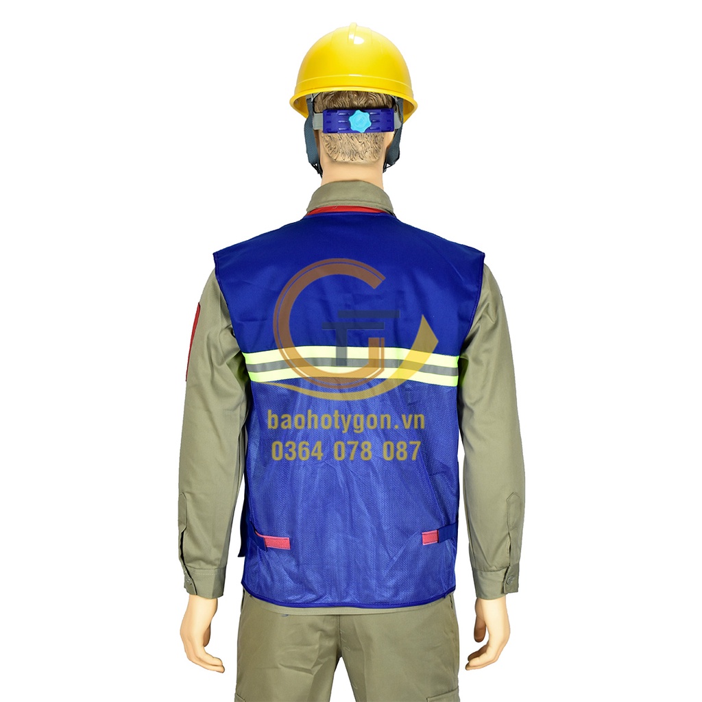 Áo ghile kỹ sư/ giám sát màu xanh dương phối phản quang xanh cao cấp