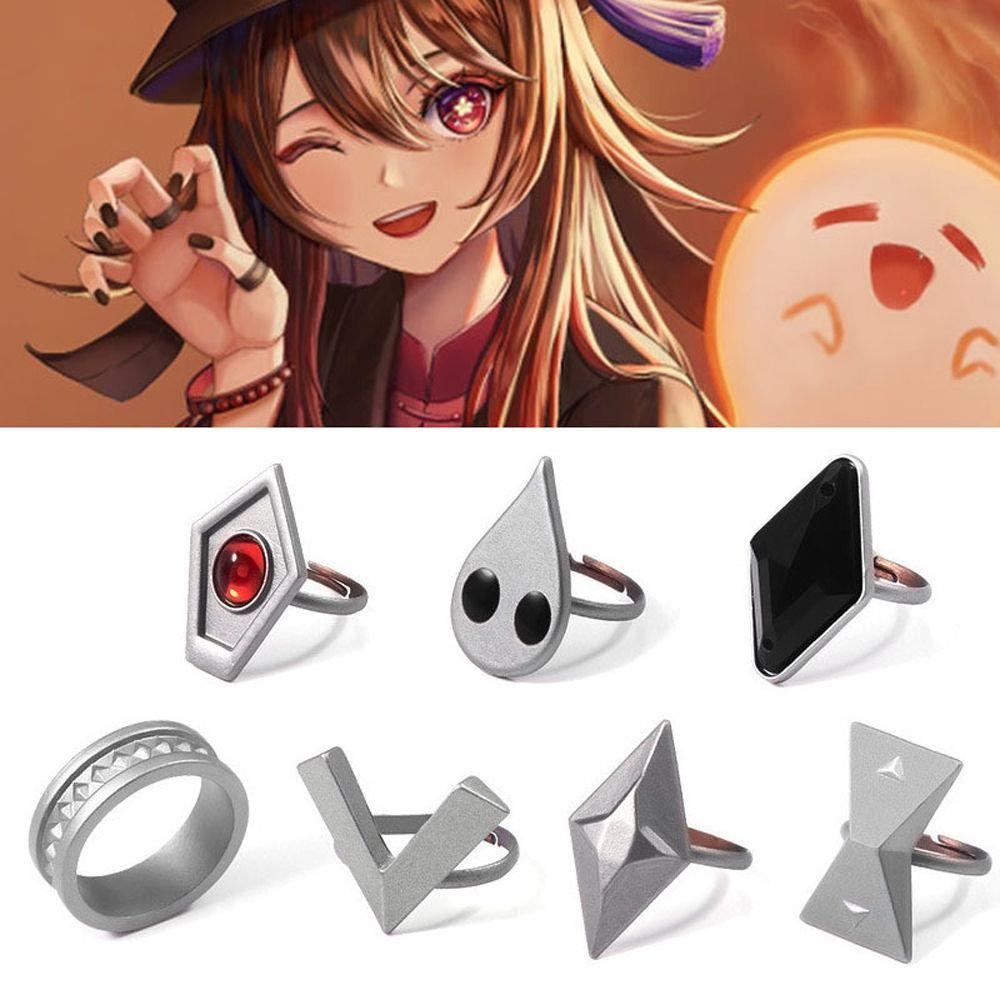 TWINKLE Black Gift Box Anime Cosplay Props Unisex Repentance Rings Anime Ring Hu Tao Coser Genshin Impact Cartoon Peripherals Nine Pillars of Secret Adjustable Alloy Jewelry Accessories/Multicolor