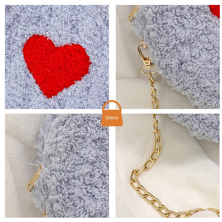 Tự đan handmade thời trang len xù phối trái tim diy túi