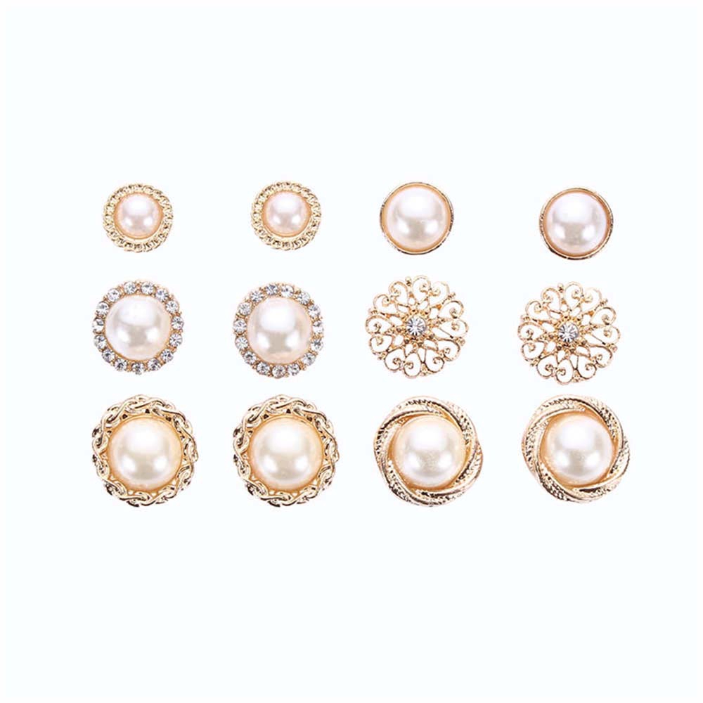 Set 6 đôi bông tai đính ngọc trai hình tròn thời trang sang trọng cho nữ