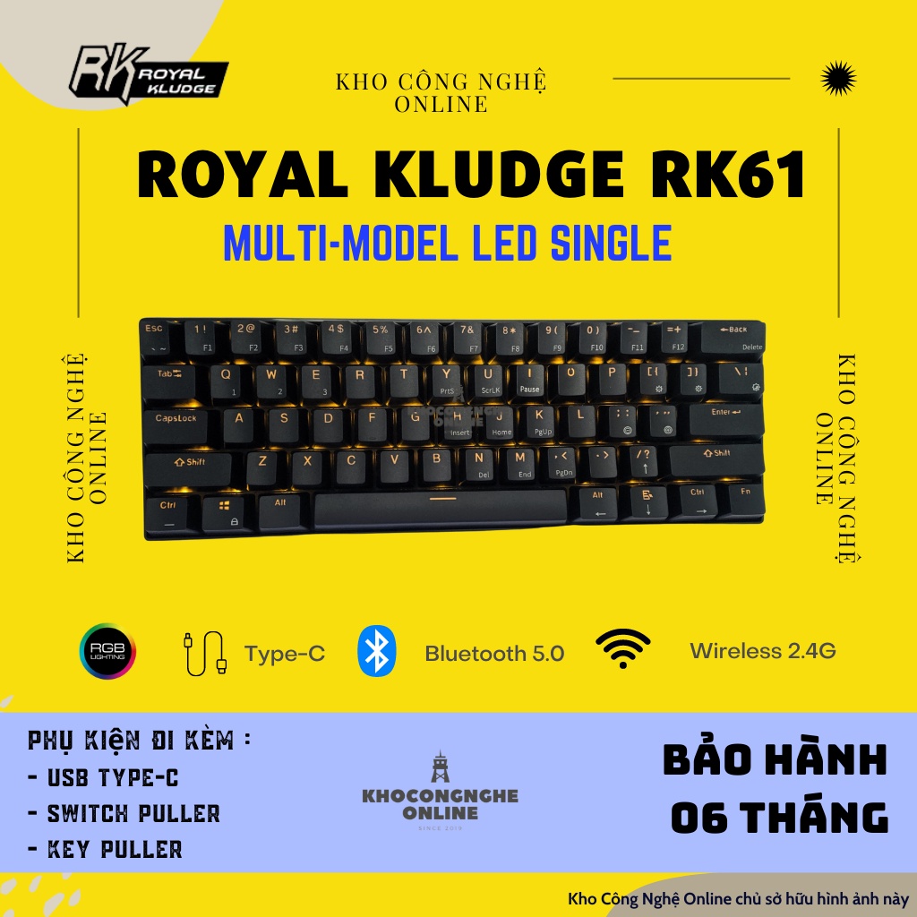 RK61 New Hotswap - Bàn Phím Cơ không dây Royal Kludge RK61 Bluetooth 5.0 và Wireless 2.4G