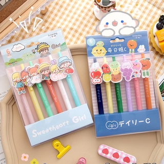 6 Pcs 0.5mm Gel Pen Kawaii Girl Design Retractable Pens For Make Notes Student Stationery School Supplies