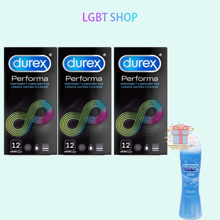 [Sỉ durex][COMBO] 3 hộp Bao cao su Durex Performa TẶNG 1 Gel Play