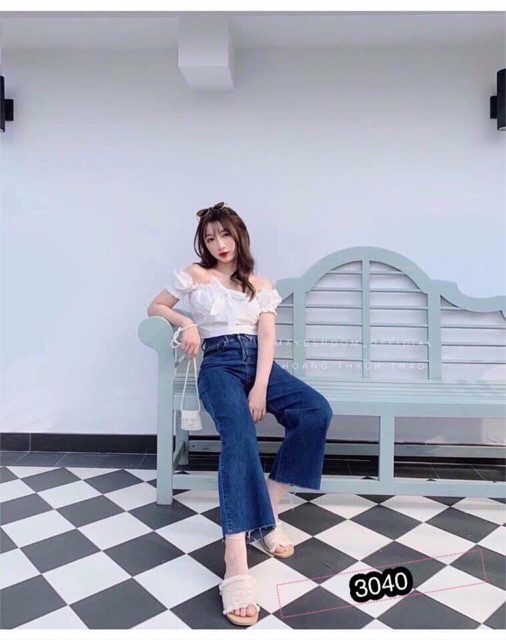 Quần Jeans Nữ Ống Rộng màu xanh dáng xuông cực hot