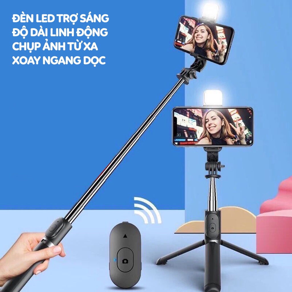 Gậy Selfie Q07 Có Đèn Led, Có Điều Khiển Từ Xa - Tripod Có 3 Chân Đỡ - Gậy Selfie - Chụp Hình 86cm