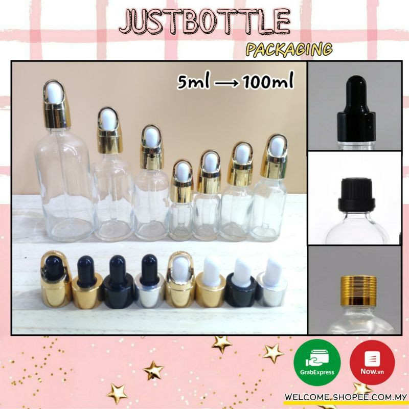 LỌ CHIẾT SERUM TRONG 5ml 10ml 15ml 20ml 30ml 50ml 100ml bóp nhỏ giọt phun sương nắp vặn/CHAI TINH DẦU THỦY TINH MỸ PHẨM