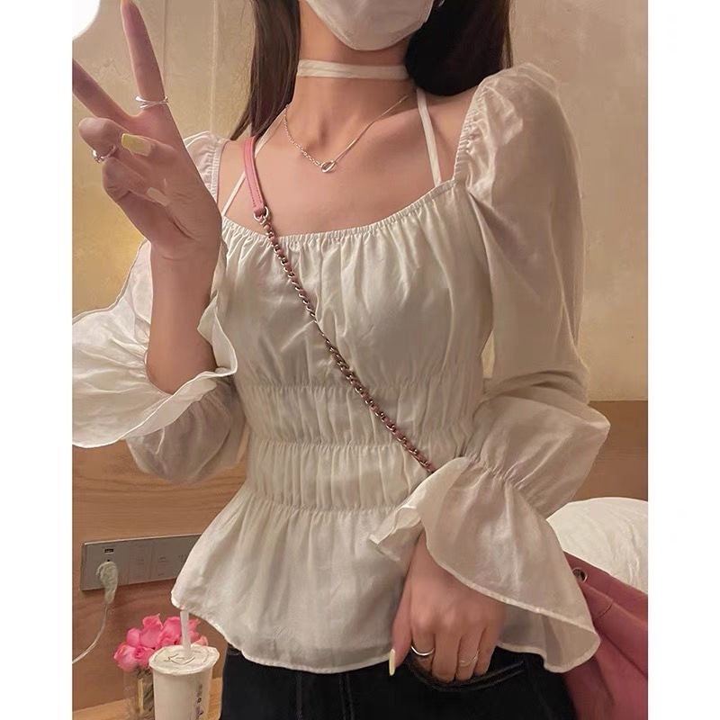 Áo Sơ Mi Dài Tay Cổ Vuông Thời Trang Theo Phong Cách Pháp Cho Nữ