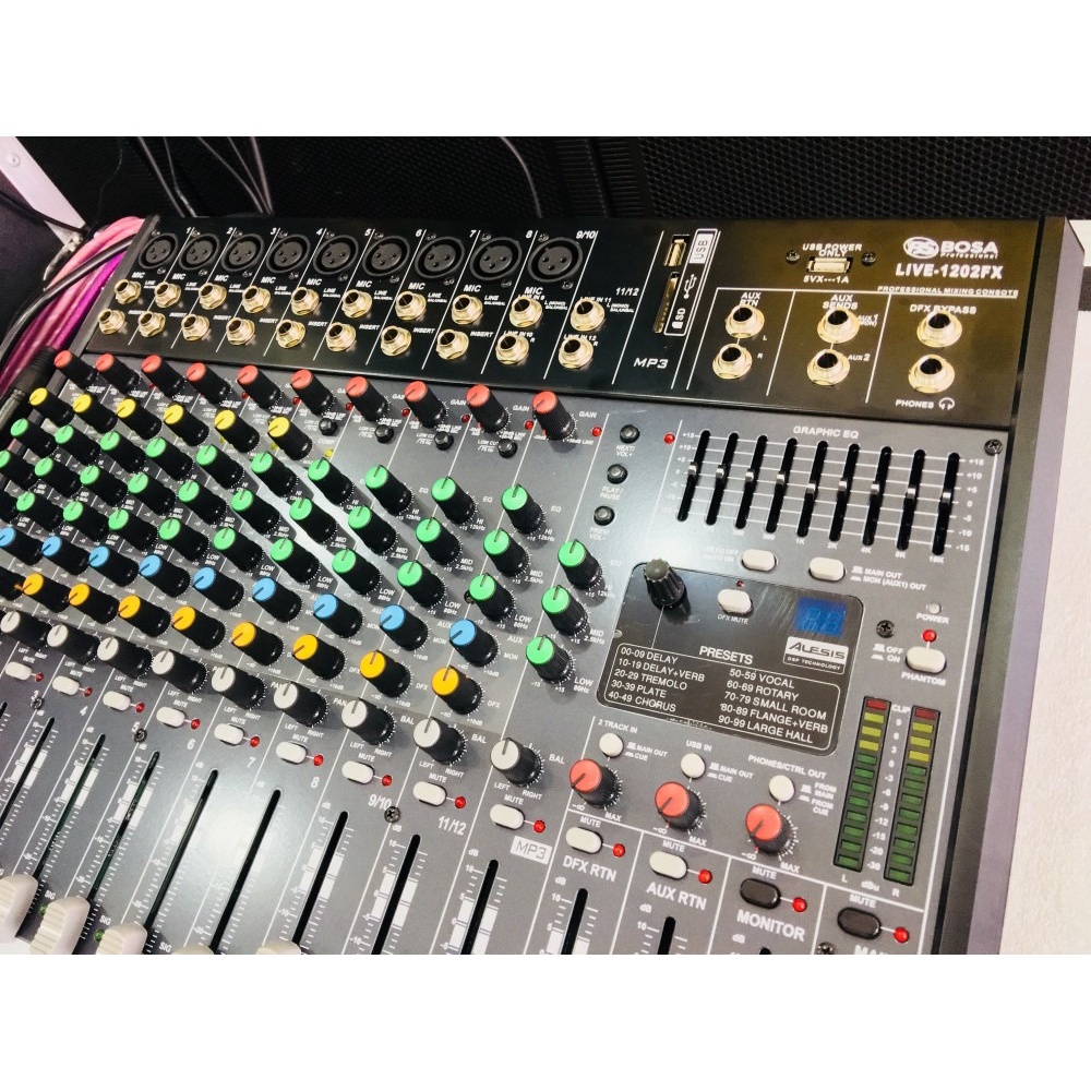Bàn Mixer karaoke sân khấu BOSA LIVE 1202FX, Tích hợp bộ xử lý effect Dsp Alesis 100 chương trình hiệu ứng cực hay