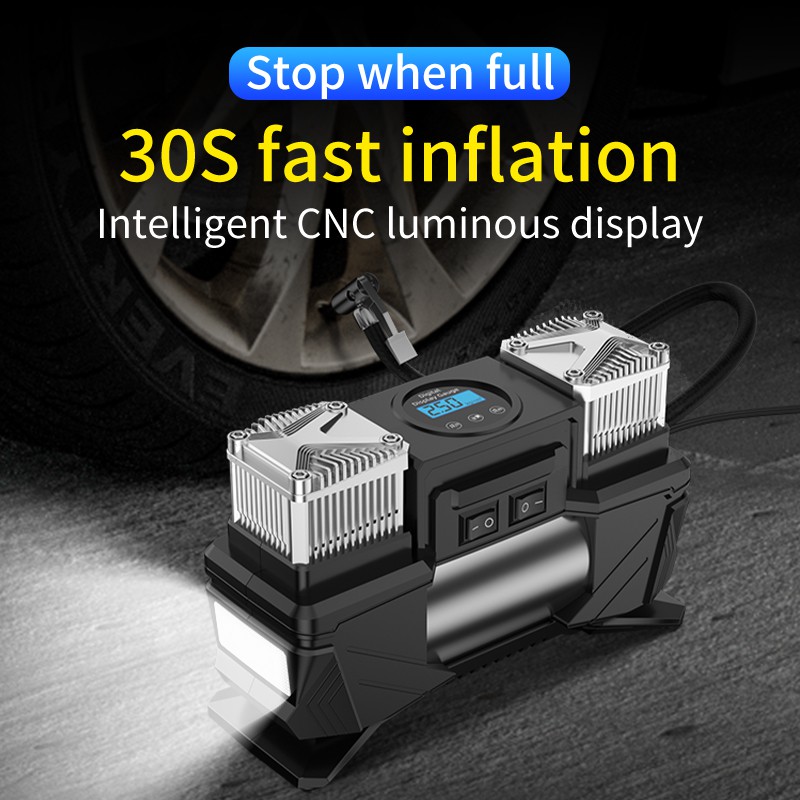 Máy bơm lốp ô tô khí nén mini 12V có màn hình LED kỹ thuật số hiện số đo áp suất chuyên dụng