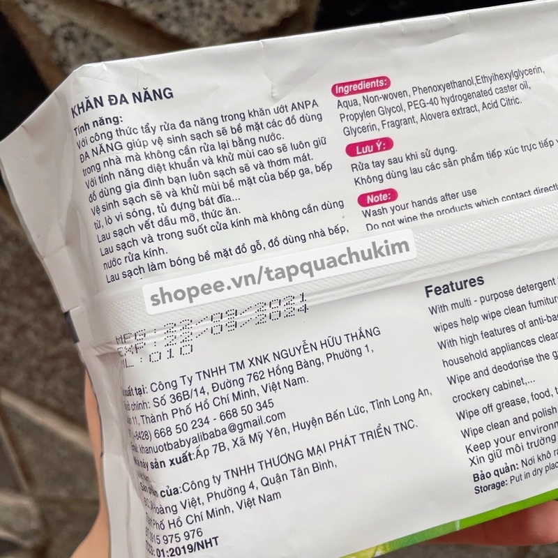 Khăn ướt lau đa năng ANPA 50 tờ sạch bóng và diệt khuẩn các đồ dùng trong nhà - tapquachukim