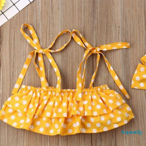 Set Trang Phục Gồm Áo Hai Dây Xếp Tầng + Quần Short + Băng Đô Nơ Dễ Thương Cho Bé Gái