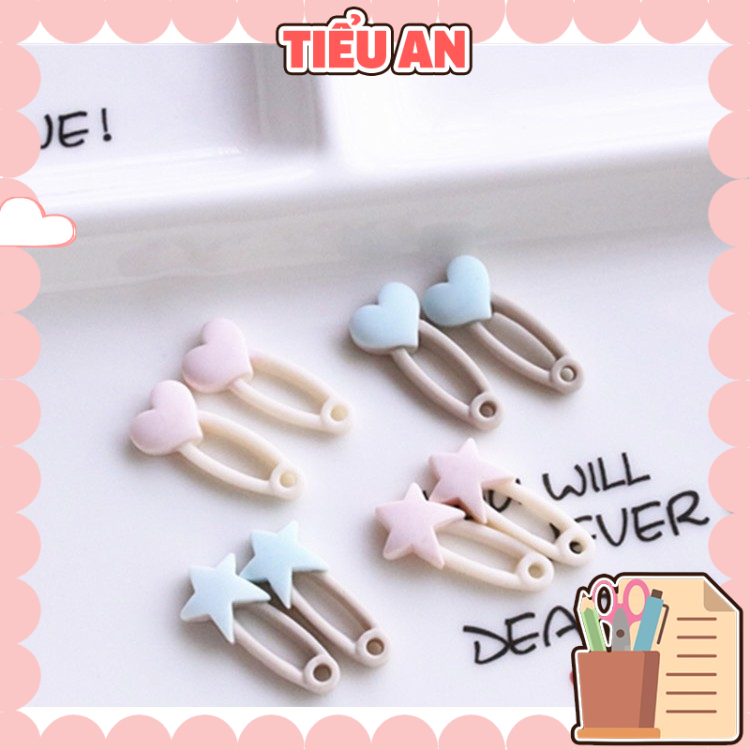 Charm (C65) slime/ Dụng Cụ Charm Trang Trí [Ko Keo &amp; Nút] Kẹp trái tim &amp; ngôi sao (0.9x2.2 cm)