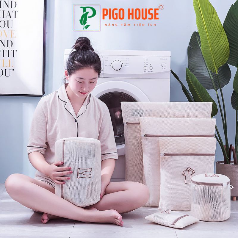 Túi giặt đồ máy giặt 3 lớp cao cấp, Túi lưới giặt quần áo đồ lót có thêu hoa văn phân loại tiện lợi Pigo