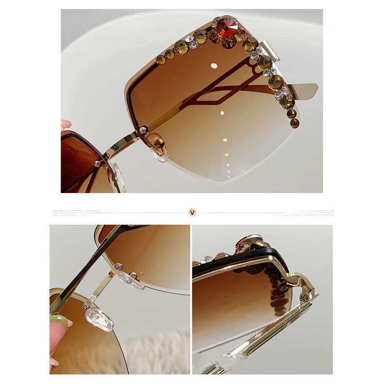 Kính Râm Oversized Không Gọng Đính Kim Cương Giả Tinh Tế Cho Nữ