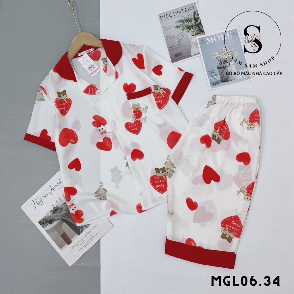 Đồ ngủ nữ, pijama lụa satin mango tơ tằm áo cộc quần lửng size 40-65kg - Sam Sam Shop