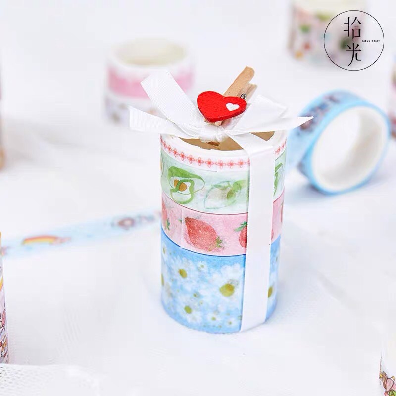 Hộp 8 cuộn băng dính washi tape hoa quả mùa hạ tươi mát ngọt ngào