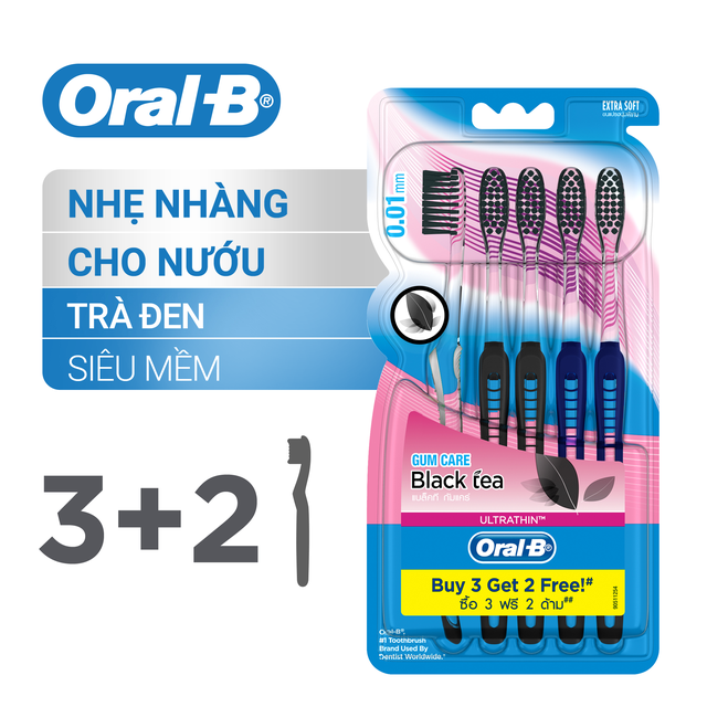 [Mua 3 tặng 2]Bàn chải Oral-B tinh chất Trà Xanh/ Trà Đen vỉ 5 cây