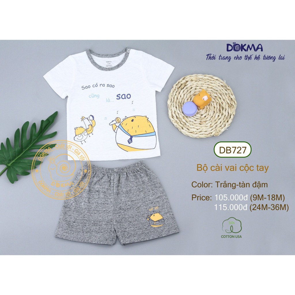 [Dokma] Bộ cài vai cộc tay bé trai/ bé gái chất mát, thoáng (9-36m)