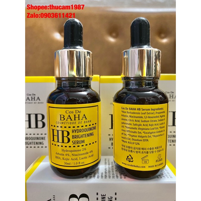 Serum ngừa nám, tàn nhang COS DE BAHA (HB) 2% Hydroquinone Brightening Serum 30ml (SER31).