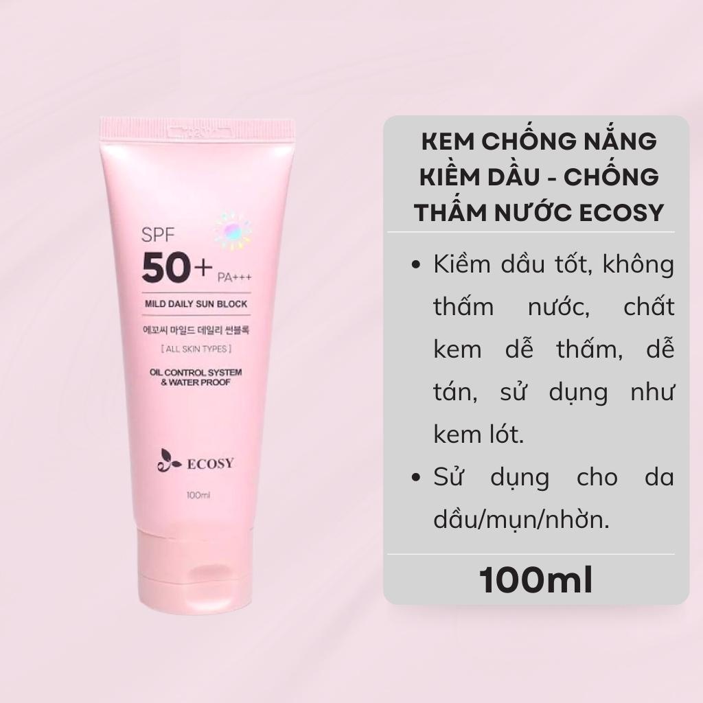 Kem chống nắng Kiềm Dầu và Chống Thấm Nước Ecosy Mild Daily 100ml