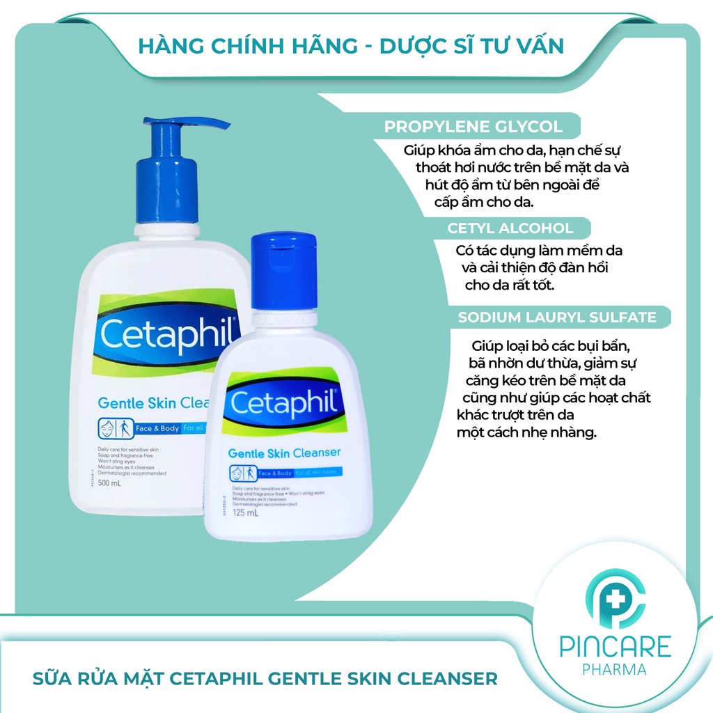 Sữa rửa mặt Cetaphil Gentle Skin Cleanser 125ml &amp; 500ml - Hàng chính hãng - Nhà thuốc PinCare