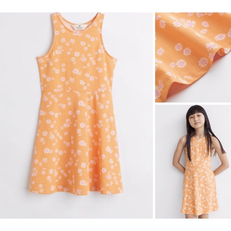 Váy ba lỗ bé gái lớn màu cam hoạ tiết hoa nhí săn sale Us sz 10-12y, 12-14y, 14y+