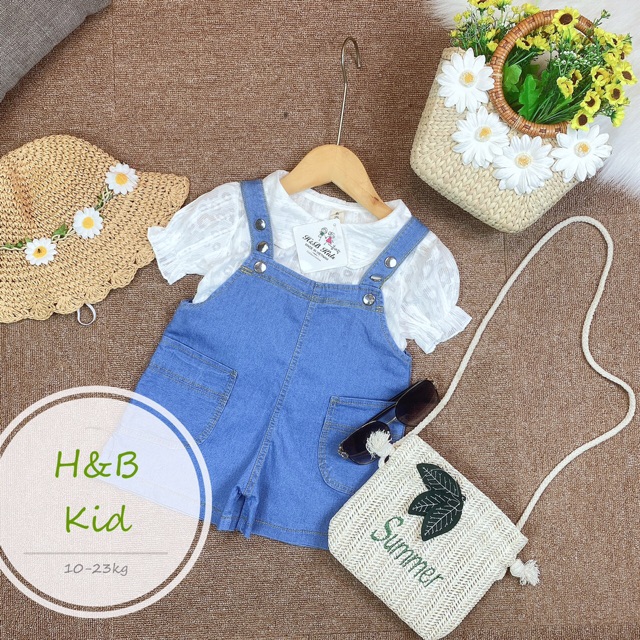 Sét áo ren yếm bò sang chảnh cho bé dưới 106cm