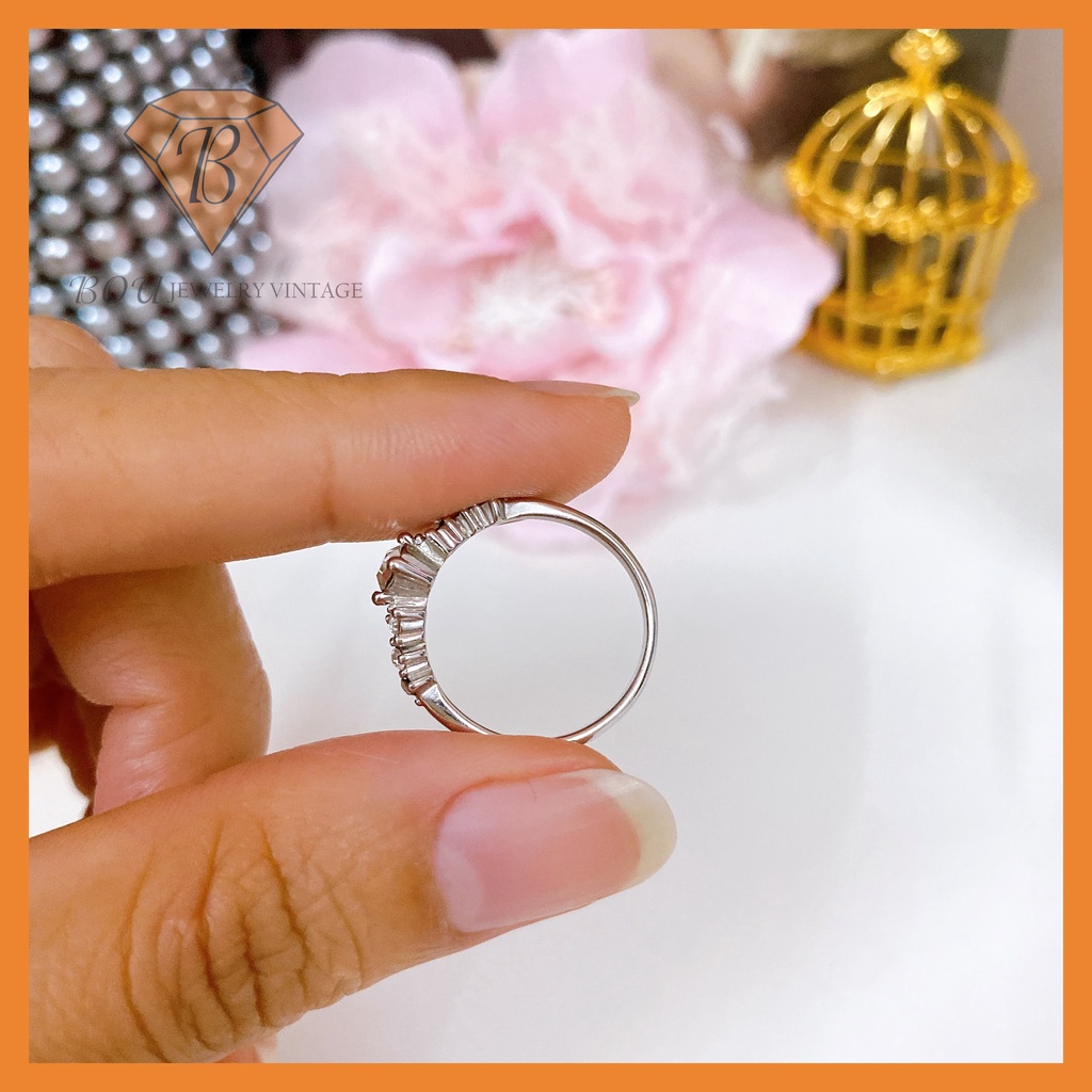 NHẪN ĐÍNH ĐÁ TRẮNG SECONDHAND TRANG SỨC SI NHẬT BẢN BOU JEWELRY VINTAGE MÃ N029