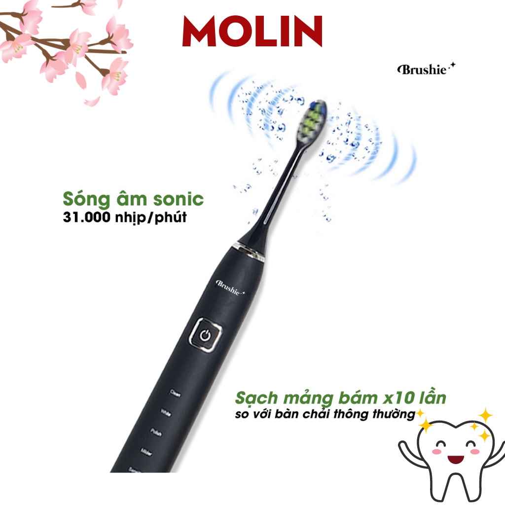 Bàn chải điện Brushie tích hợp máy rửa mặt công nghệ sóng âm sonic, phù hợp cho mọi loại răng - Chính hãng Brushie
