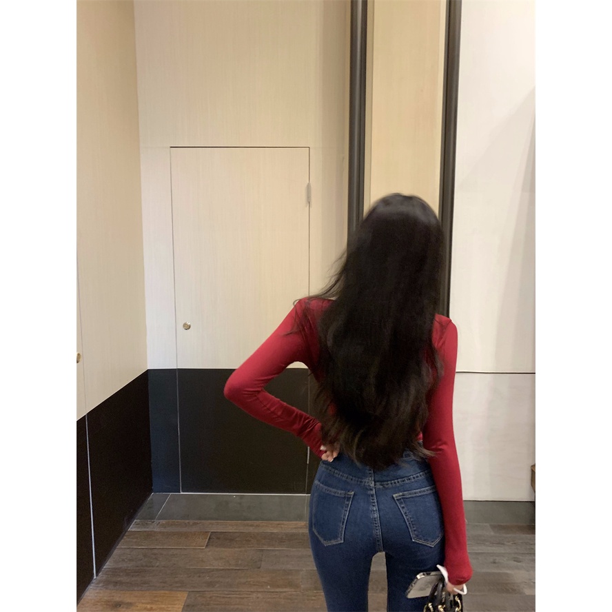 Cocory vn Áo Croptop Tay Dài Cổ Chữ V Dáng Ôm Thời Trang Quyến Rũ Cho Nữ