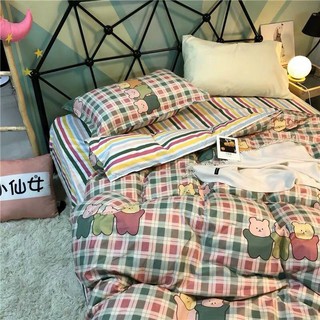 Bộ Chăn Ga Gối Caro Sắc Mầu Xanh Đỏ Cotton Poly