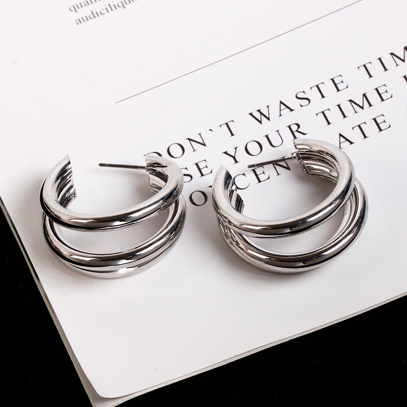 Khuyên tai kim loại hình học kiểu dáng thời trang độc đáo