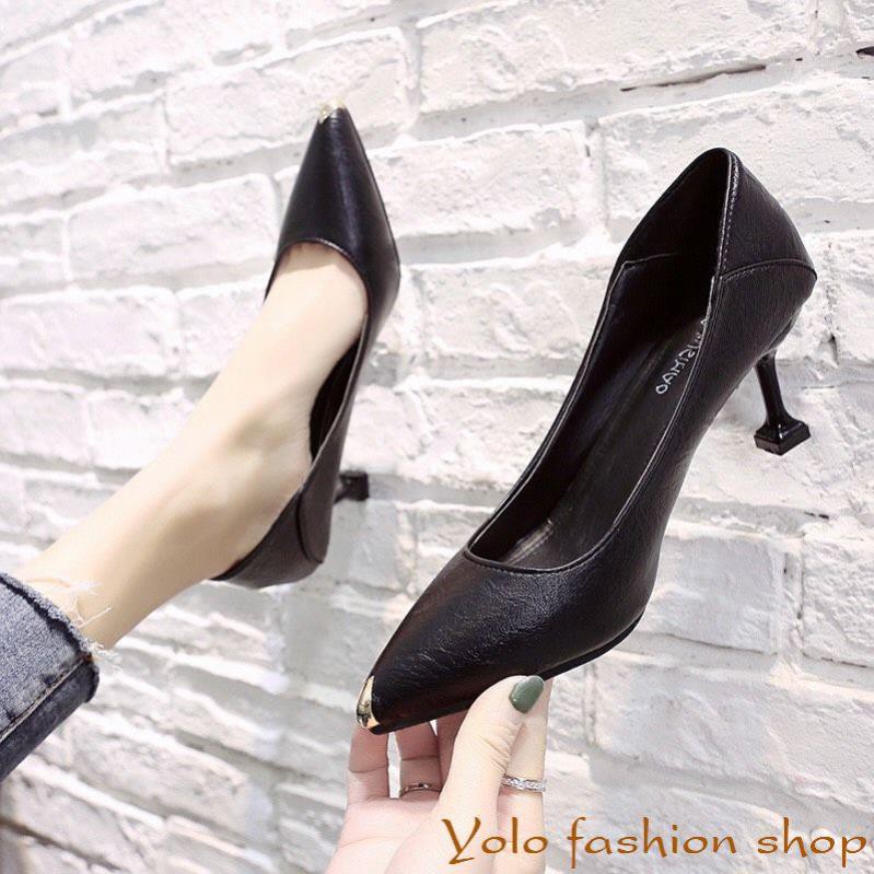 Giày cao gót nữ da mềm gót nhọn dẫm gót 7cm hàng Quảng Châu cao cấp CC08
