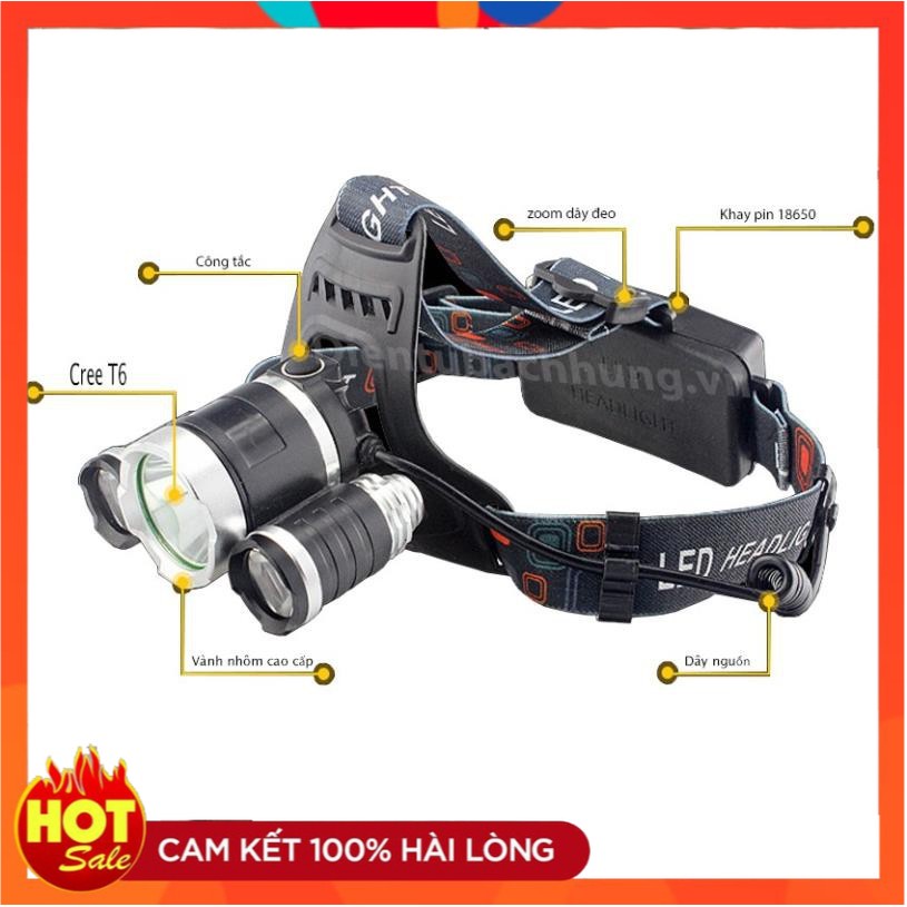 Đèn Pin Đội Đầu 3 Bóng Led T6- Siêu Sáng, Kèm 2 Pin, Kèm Sạc | BigBuy360 - bigbuy360.vn