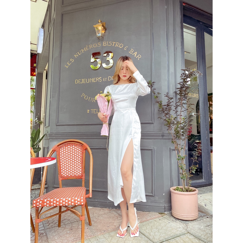 Đầm lụa trắng tay phồng khoét lưng Rivie Dress Gem Clothing SP060650