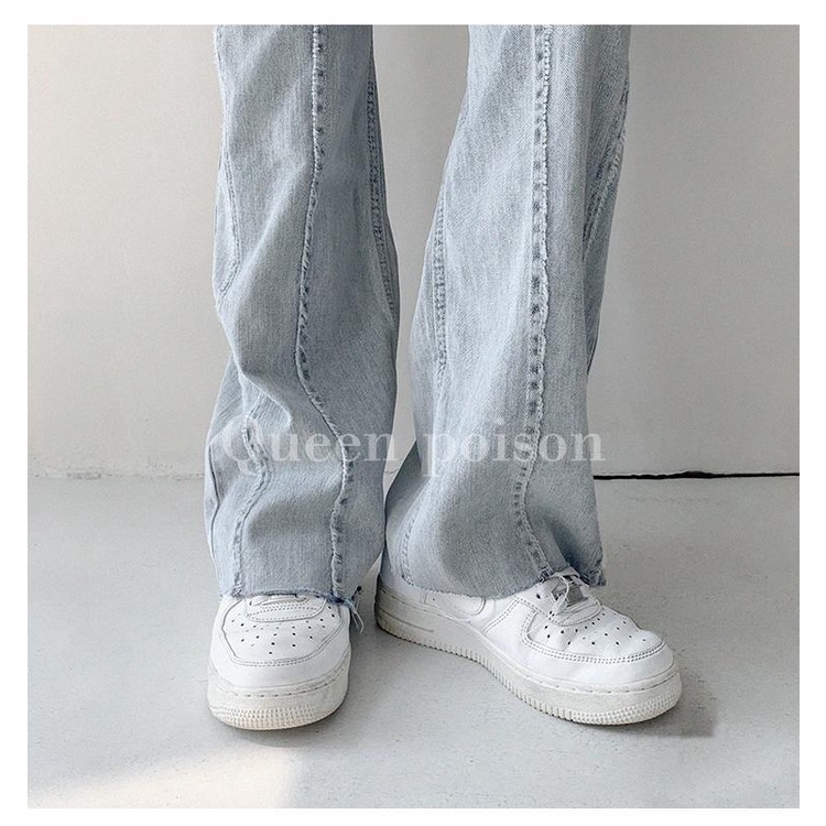 Quần jeans nữ lưng cao ống rộng phong cách retro