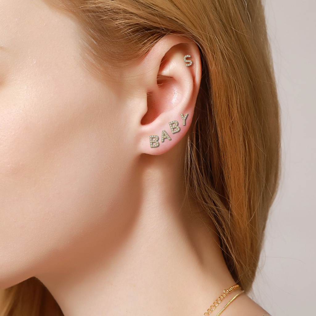 1 Đôi Bông Tai Chữ Cái Từ A-Z Mạ Vàng 18k Không Gây Dị Ứng