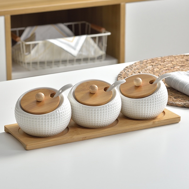 { CÓ SẴN } Set 3 hũ đựng gia vị gốm sứ