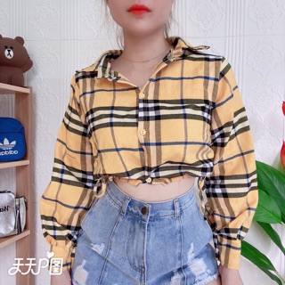 Áo croptop sơ mi bó eo dây xinh xinh
