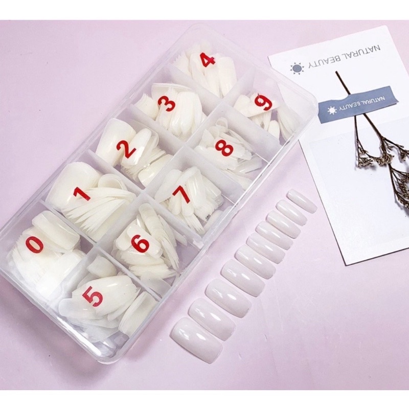 Móng Úp Chân Phom Vuông Dài Hộp 500 Móng Đủ Size