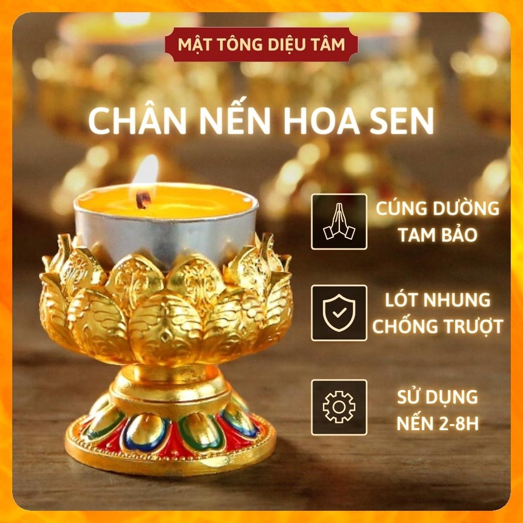 Chân nến thờ hoa sen, chân nến trang trí bàn thờ hợp kim, đồ thờ cúng cúng dường tam bảo Diệu Tâm