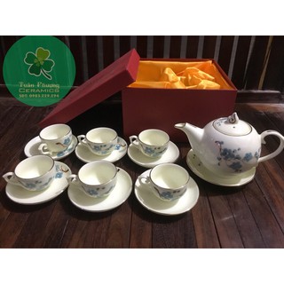 Ấm chén Bát Tràng men kem, kẻ chỉ vàng kim